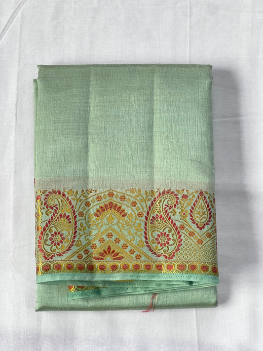 Teal green semi silk cotton saree