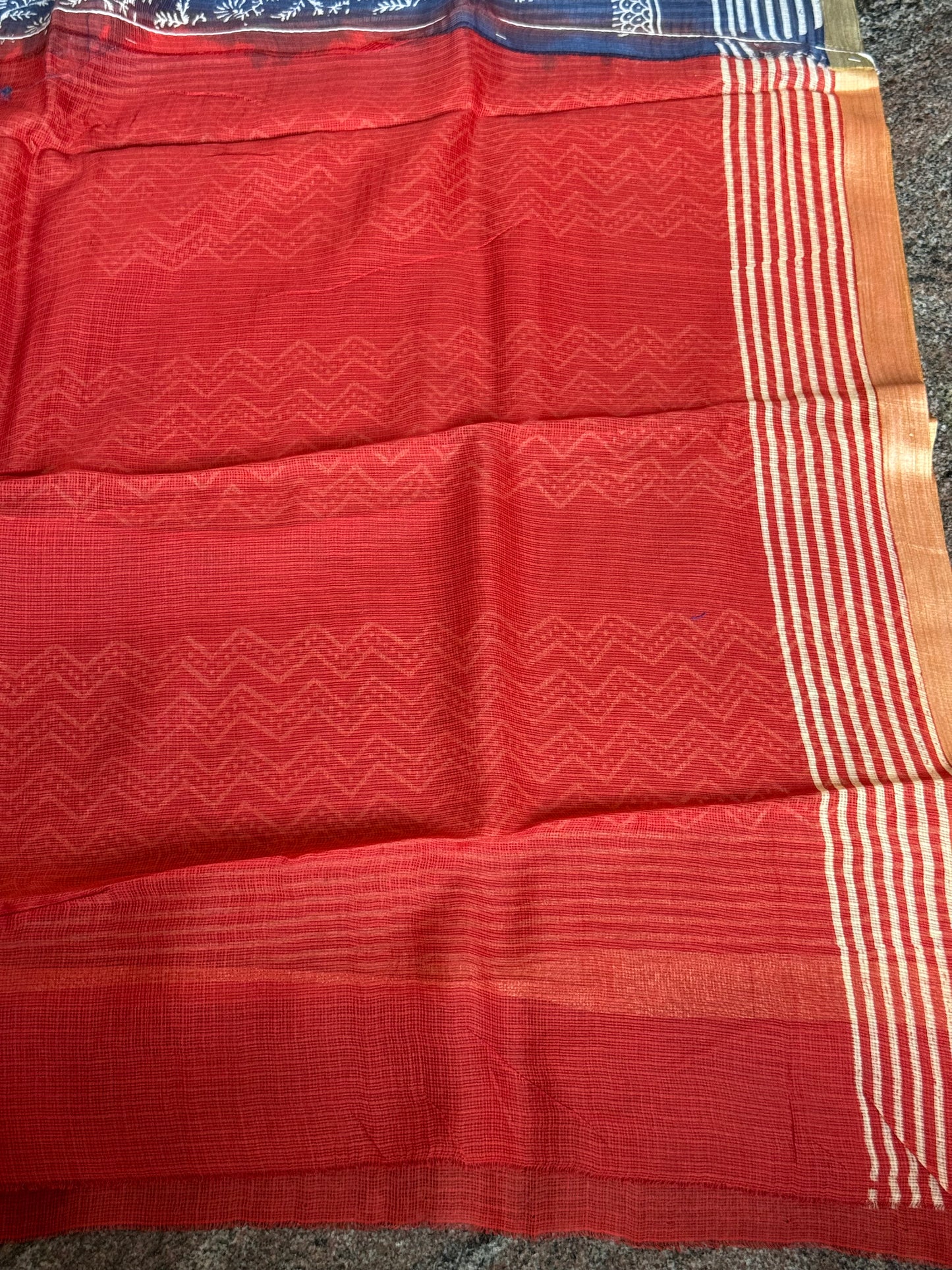Indigo blue & white kota cotton saree