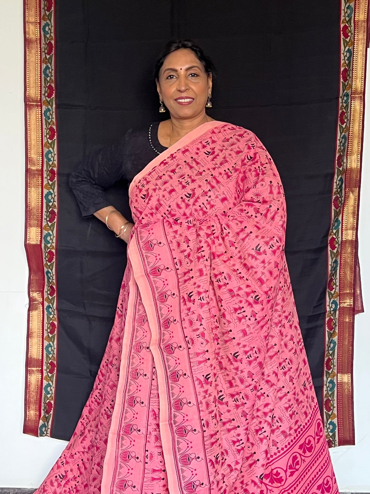 Blush pink mangalagiri printed cotton saree