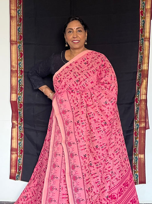 Blush pink mangalagiri printed cotton saree