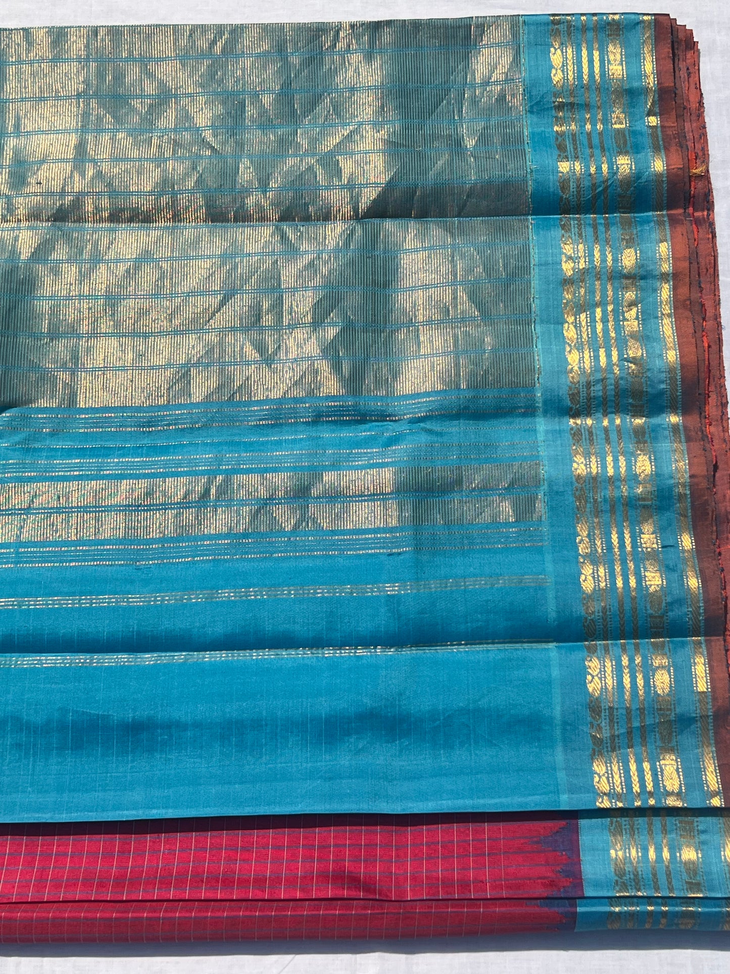 Pink and blue Gadwal silk saree