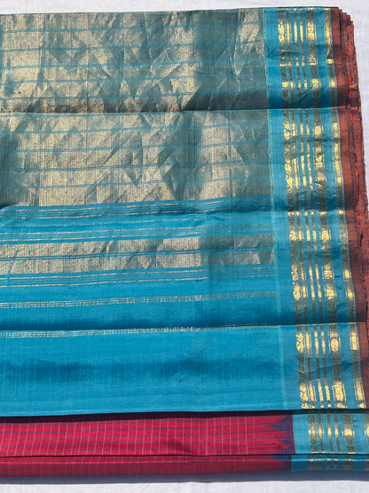 Pink and blue Gadwal silk saree