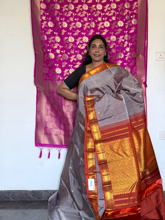Grey pure silk saree