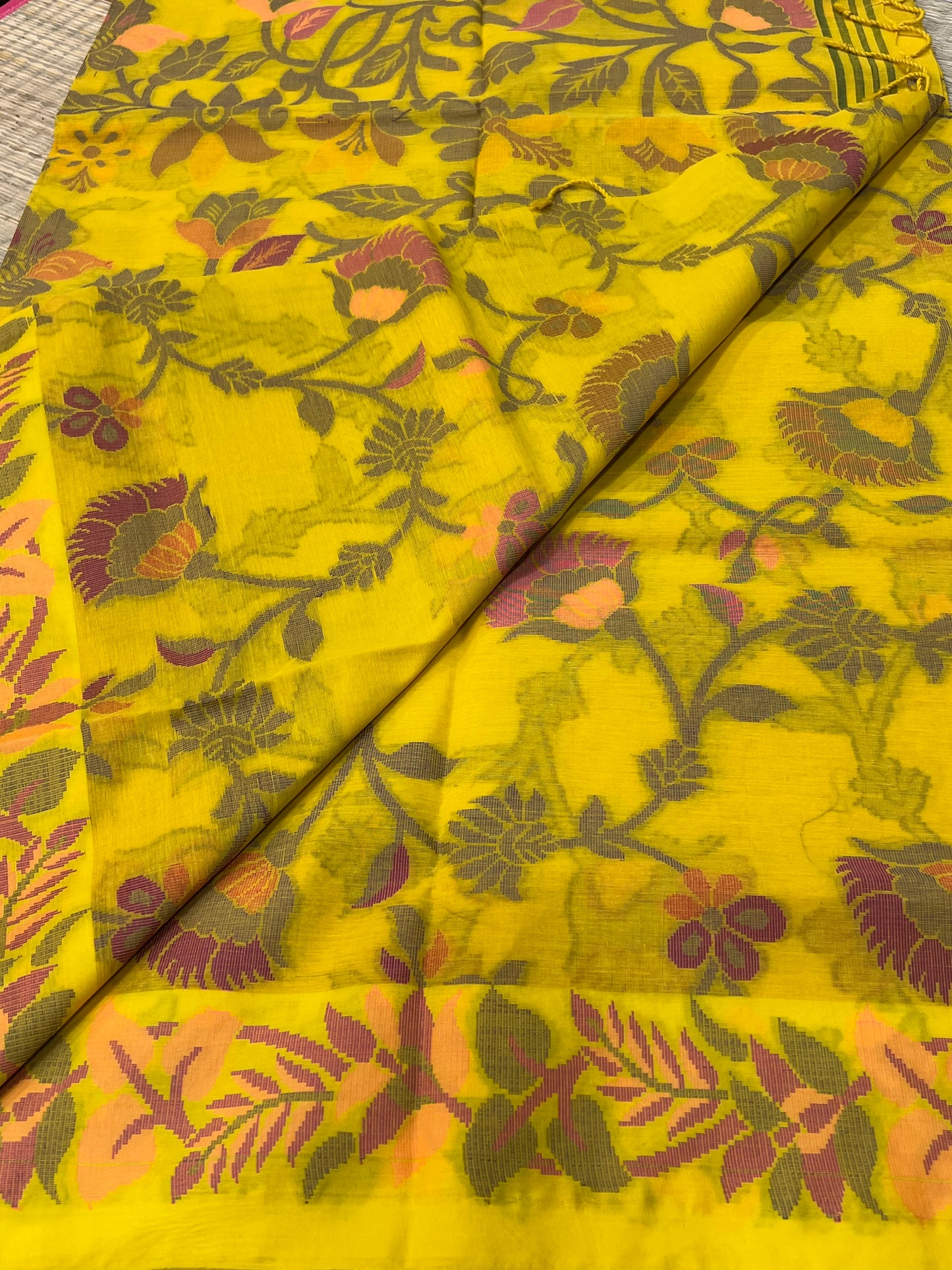 Yellow jamdani cotton saree
