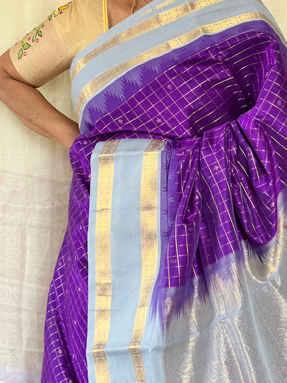 puple and grey kanchivaram silk cotton saree