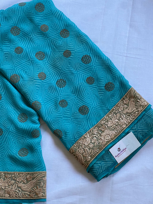 Blue georgette saree with jute border