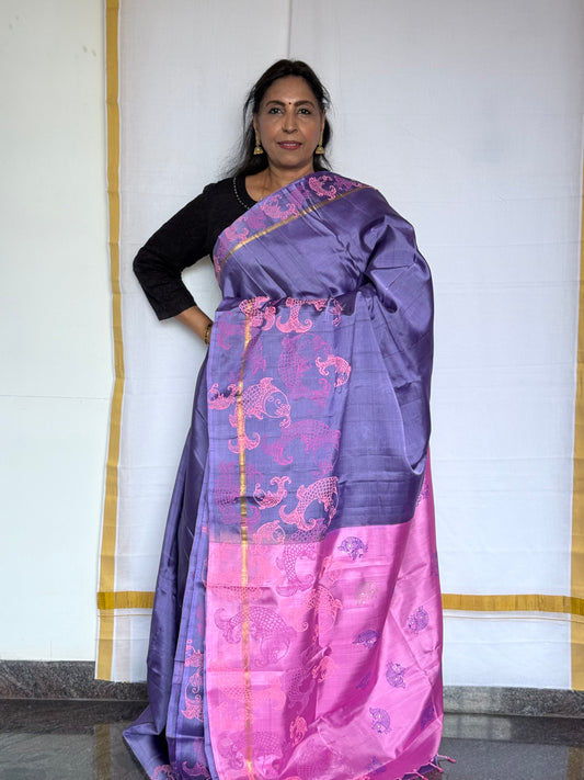 Soft Silk saree - Fish Block Print