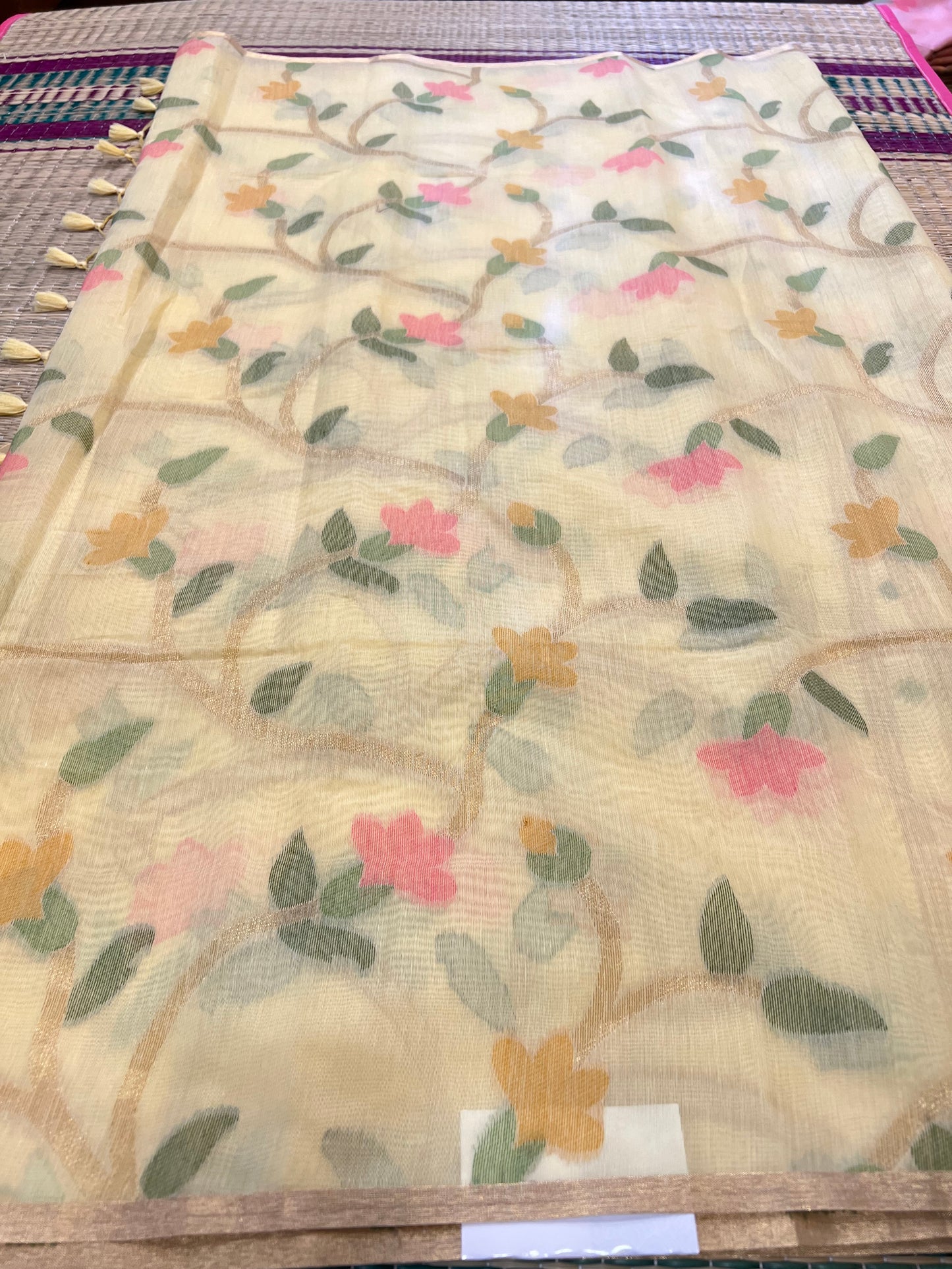 Yellow semi matka silk saree
