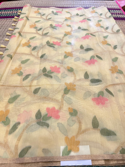 Yellow semi matka silk saree
