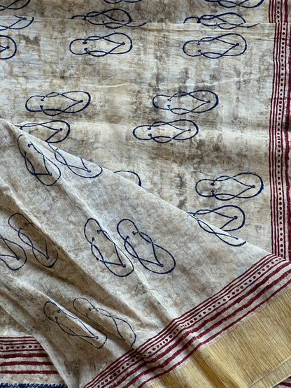 Beige chanderi silk cotton saree