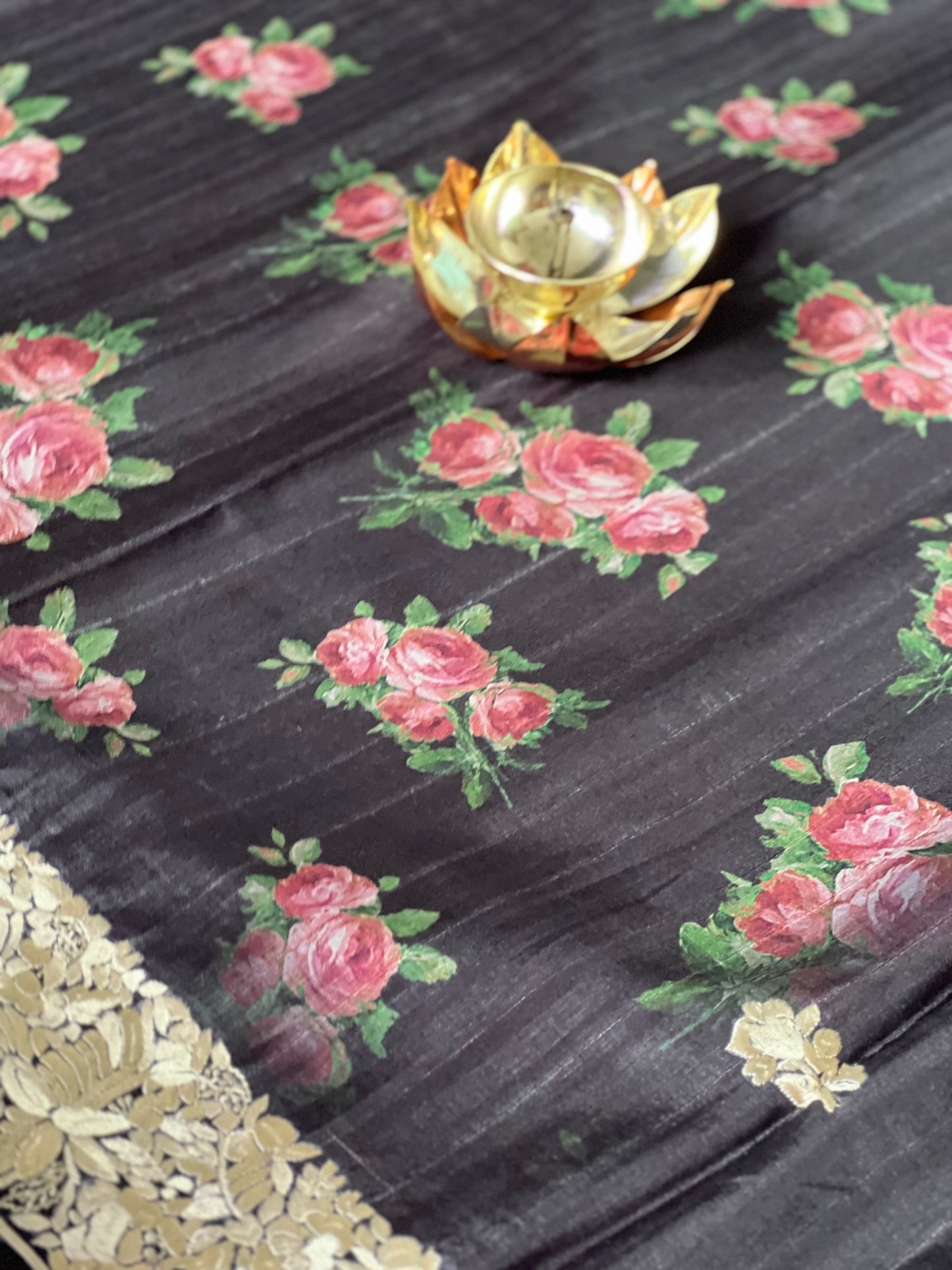 Black semi tussar with embroidery border