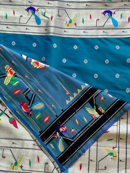 Gel blue semi Paithani silk saree