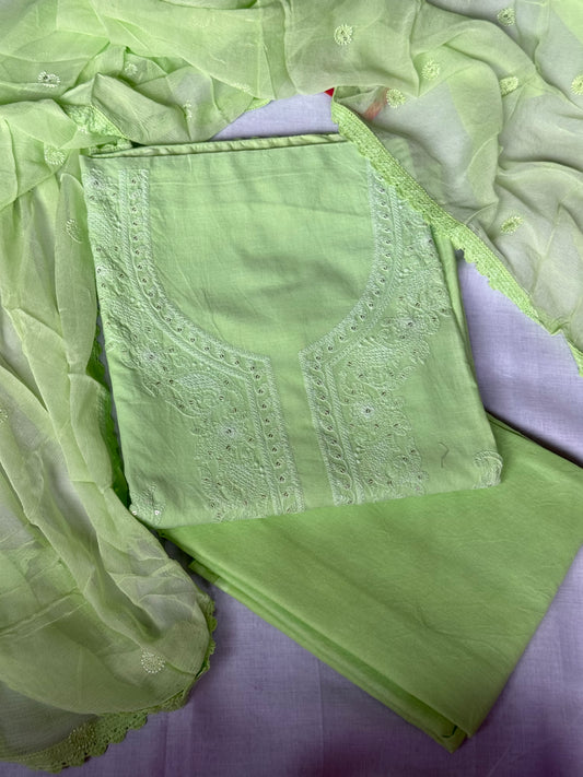 Unstitched pista green salwar suit
