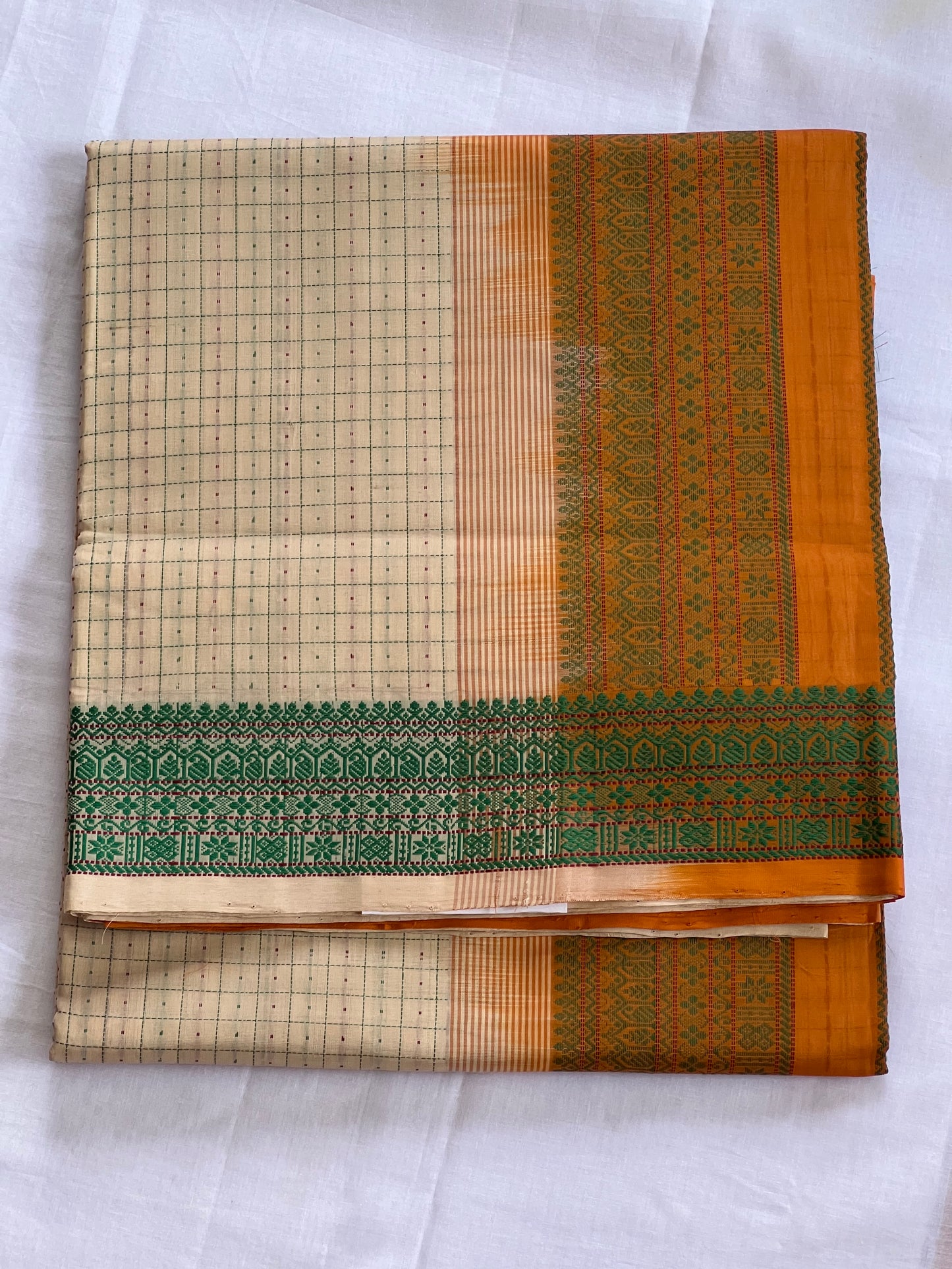 Checked orange semi silk cotton