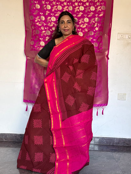 Pink sungudi saree