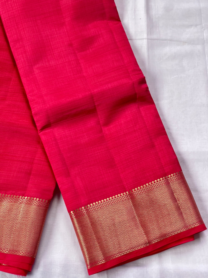 Plain Red Semi silk Cotton Saree