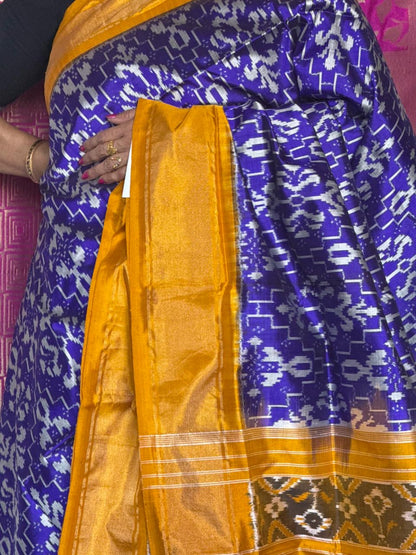 Ikat Silk Saree - Blue & Mustard
