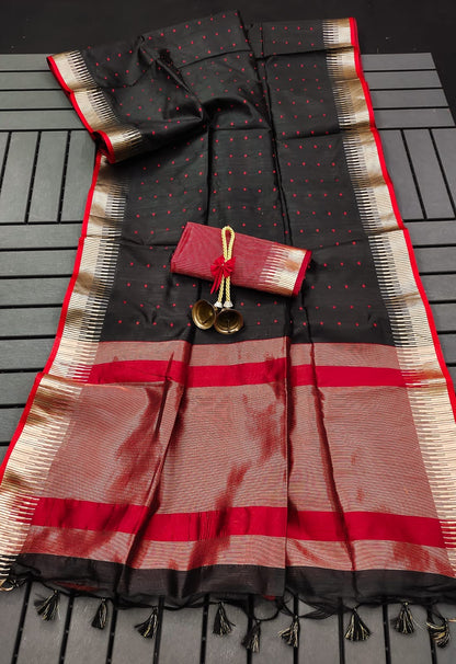 Black and red semi silk saree