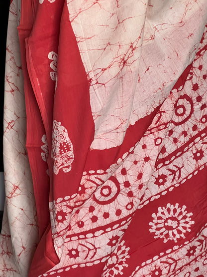 Red and white jaipur cotton saree