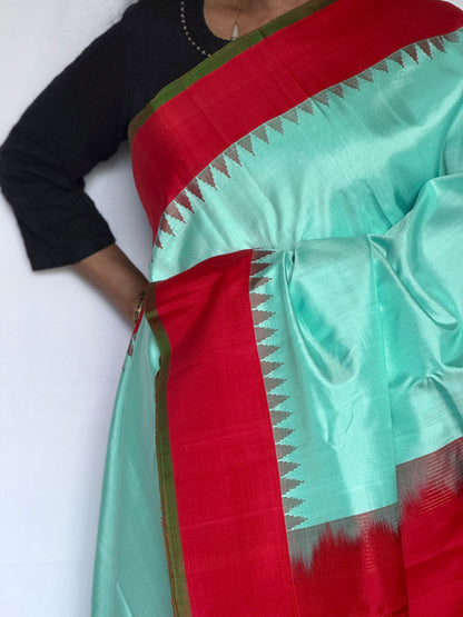 Gadwal Silk saree - Turquoise & Red