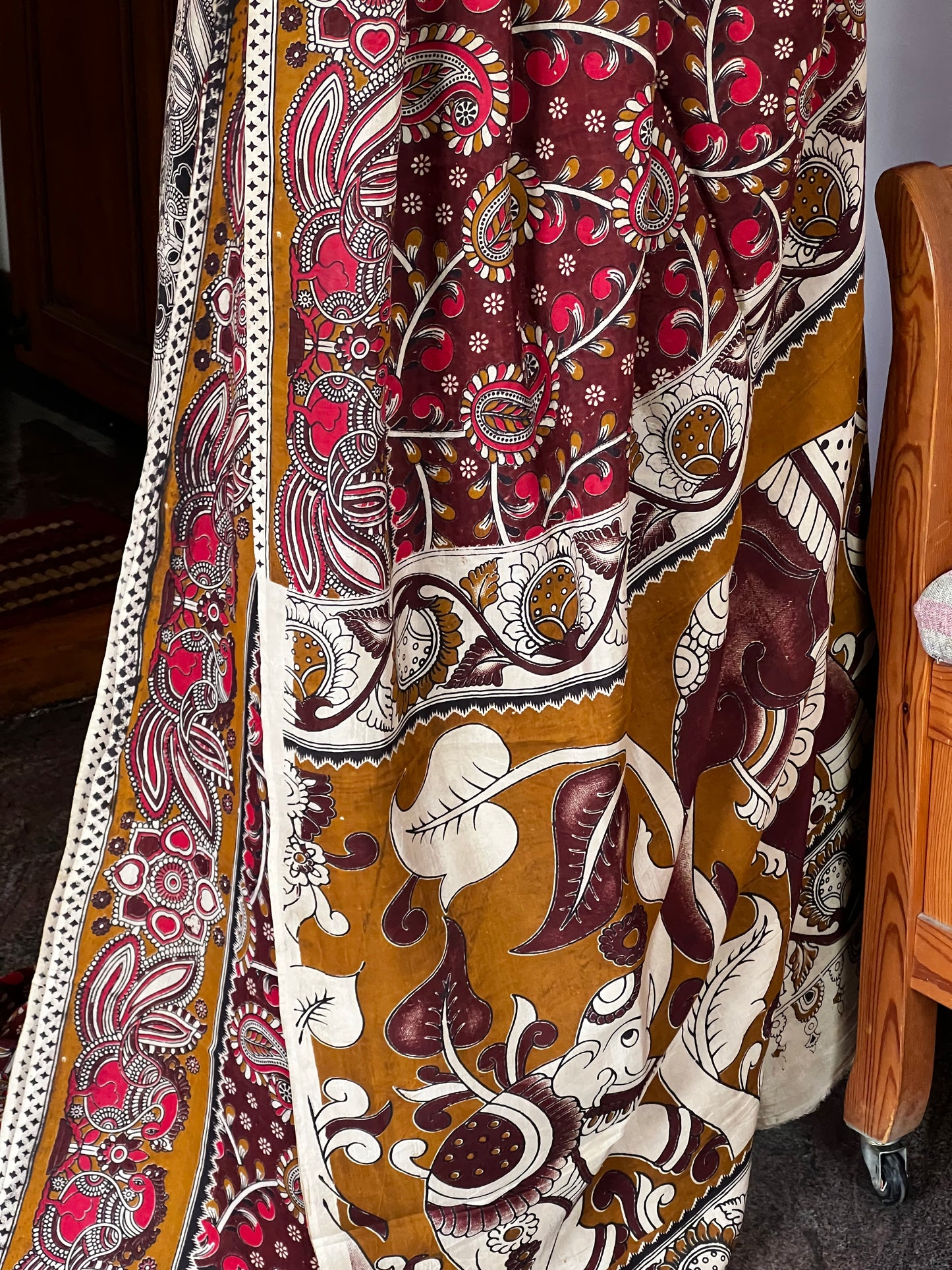 Maroon Kalamkari cotton saree