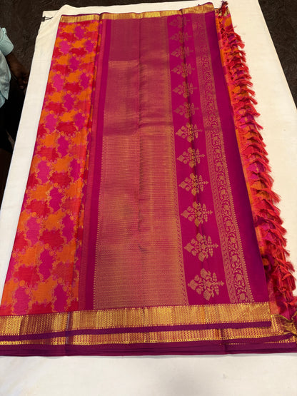 Red & pink pure kanchi silk saree