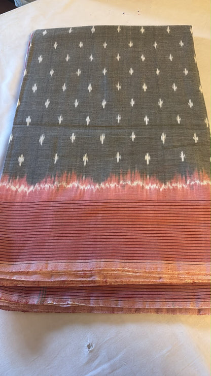 Grey & pink ikkat cotton saree