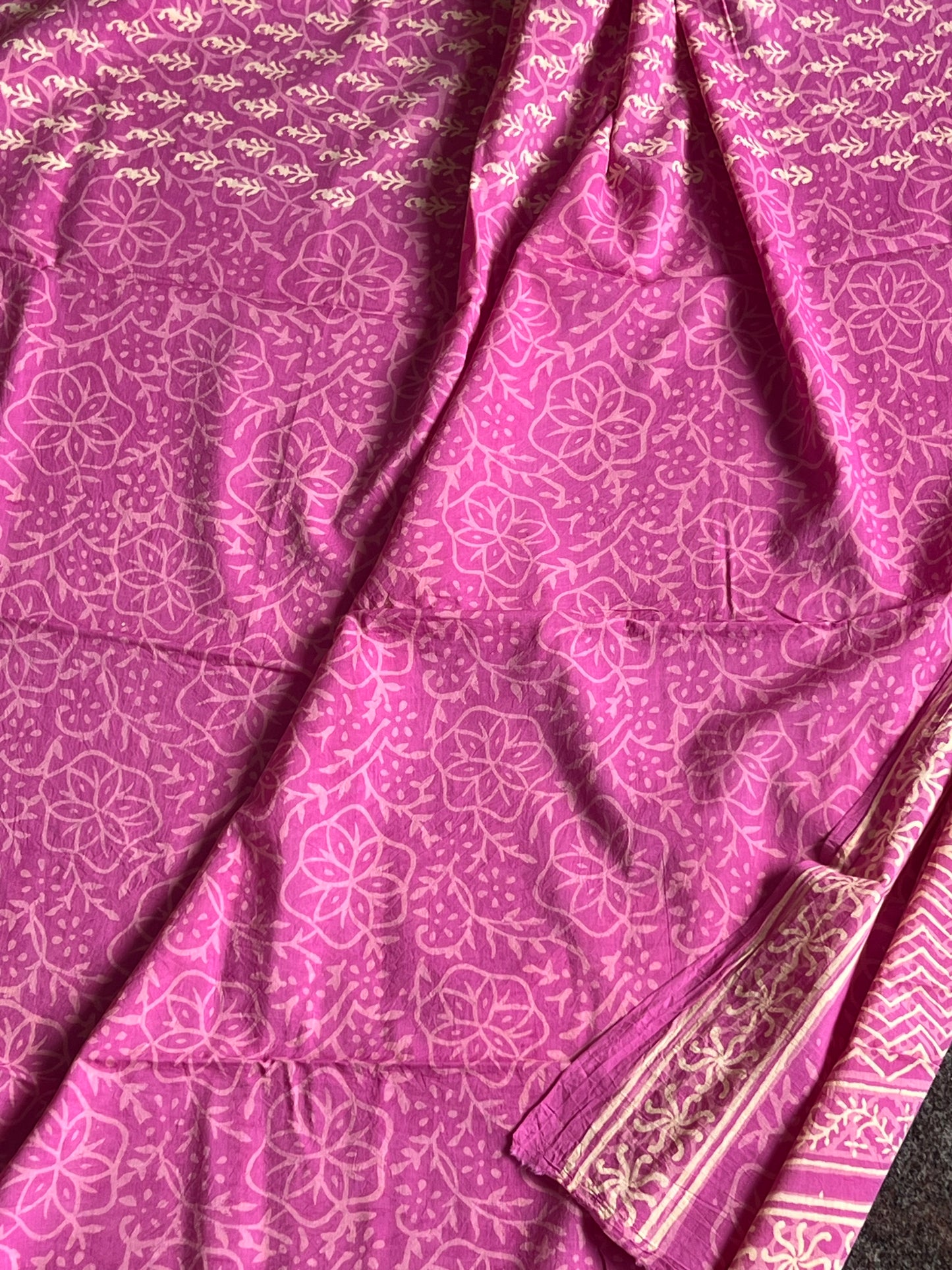 Rose pink Jaipur cotton saree