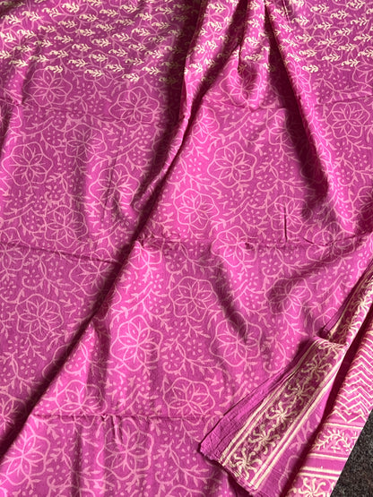 Rose pink Jaipur cotton saree