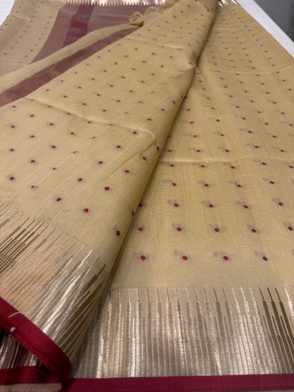 Cream and maroon semi silk saree