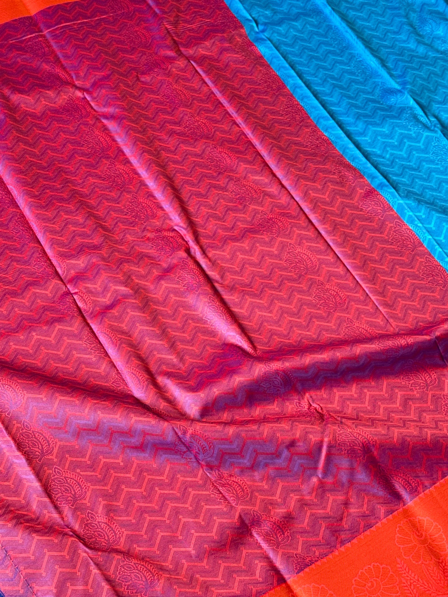 Royal blue & red semi silk saree
