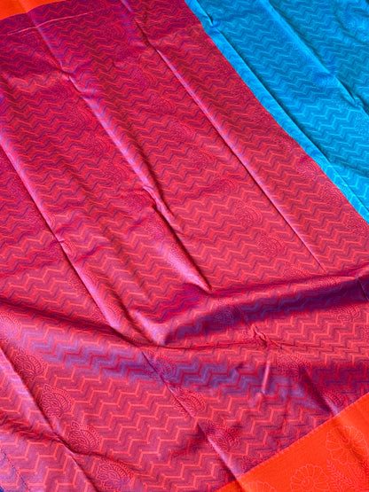 Royal blue & red semi silk saree