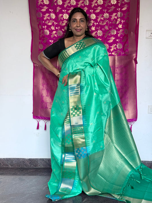 Green semi raw silk saree