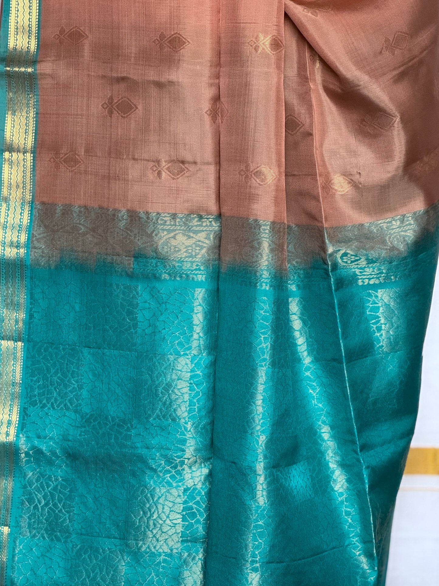 Soft silk saree - Peach & Blue