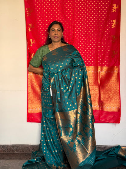 Blue semi banaras saree