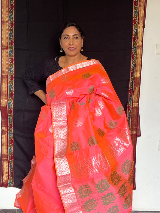 Hot pink semi silk cotton saree