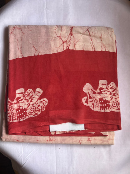 Red and white jaipur cotton saree