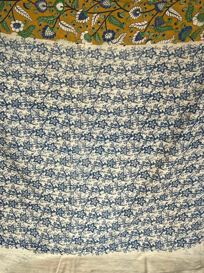 Mustard Kalamkari cotton saree