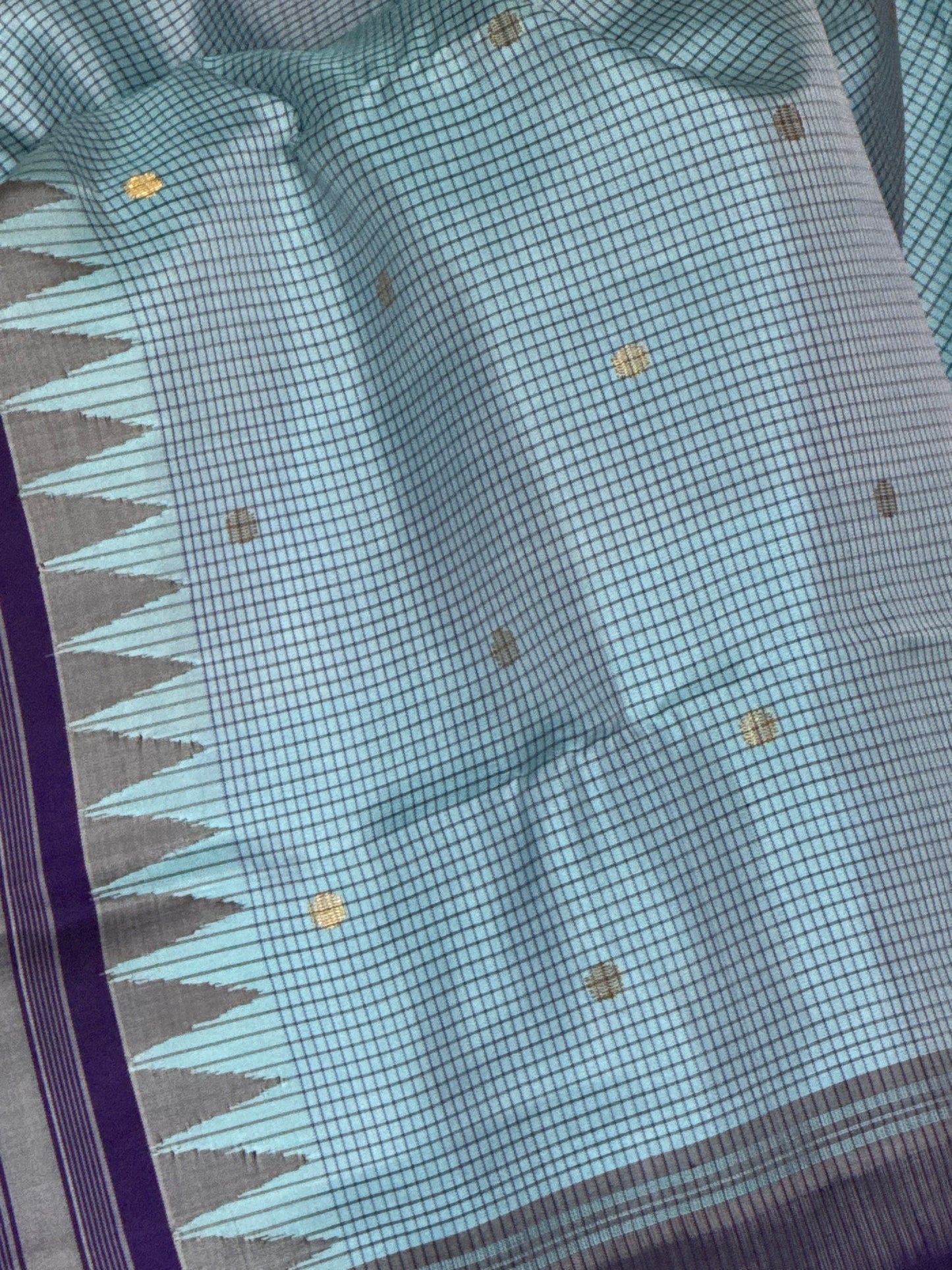 Pastel Blue Silk Saree With Checks
