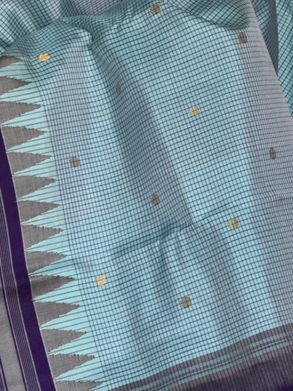 Pastel Blue Silk Saree With Checks