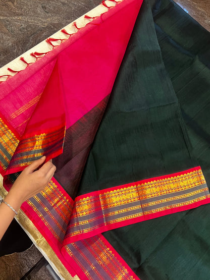 Bottle green silk cotton saree