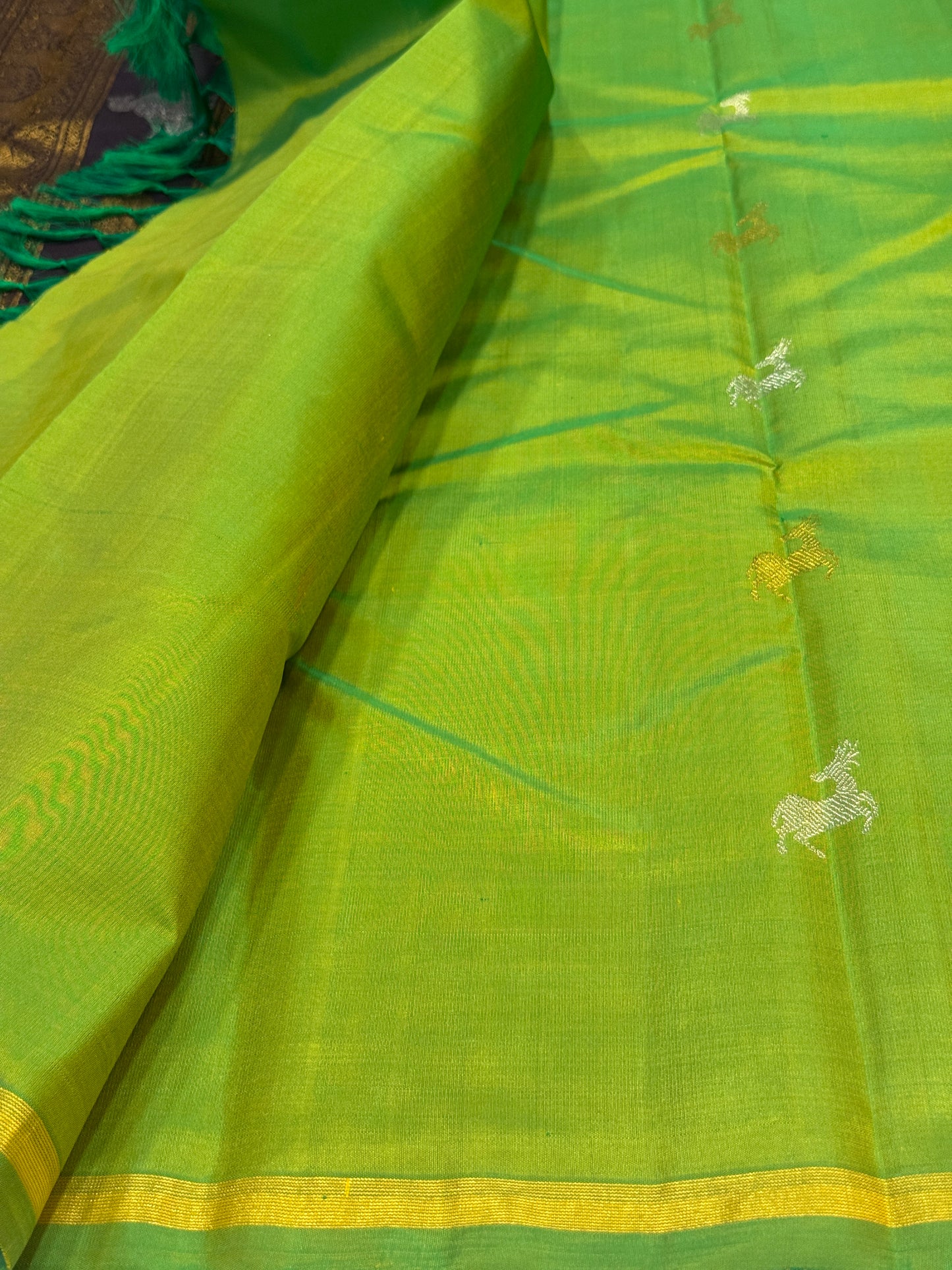 Green printed pure kanchi silk saree