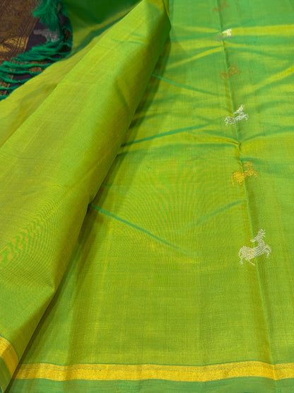 Green printed pure kanchi silk saree