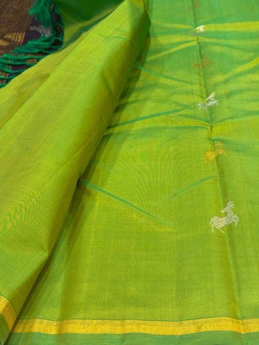Green printed pure kanchi silk saree
