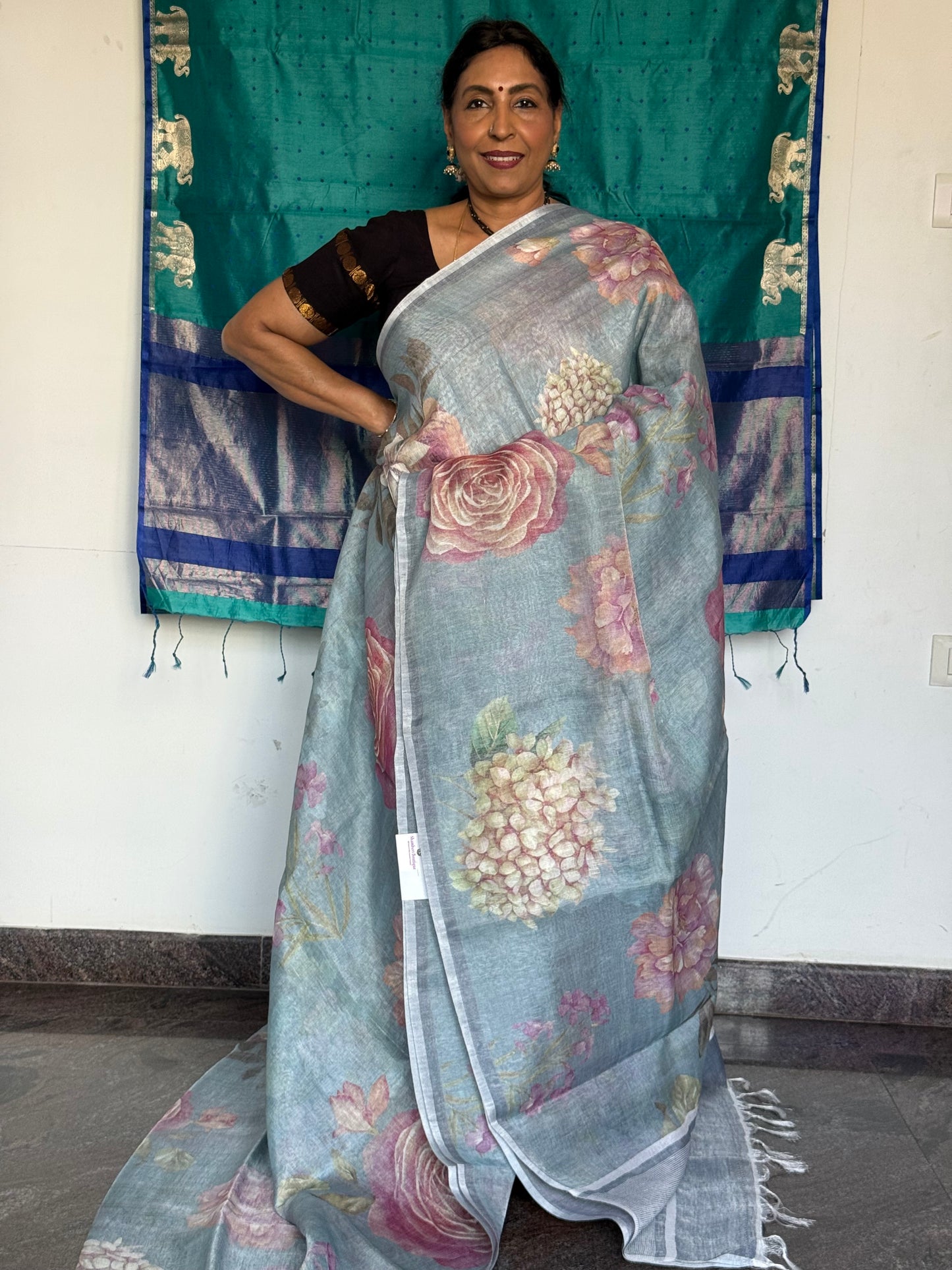 Pure linen digital printed saree