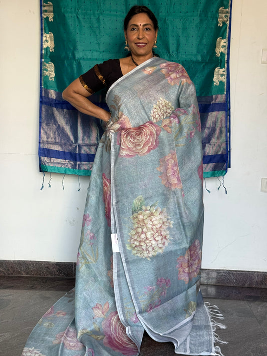 Pure linen digital printed saree
