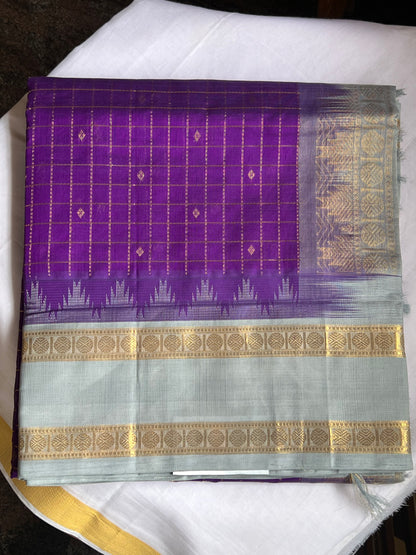 puple and grey kanchivaram silk cotton saree
