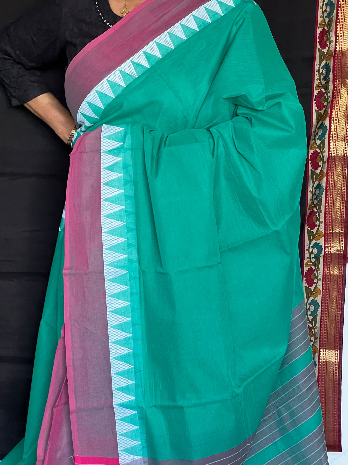 Teal Mangalagiri cotton saree