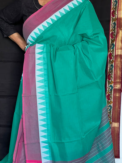 Teal Mangalagiri cotton saree