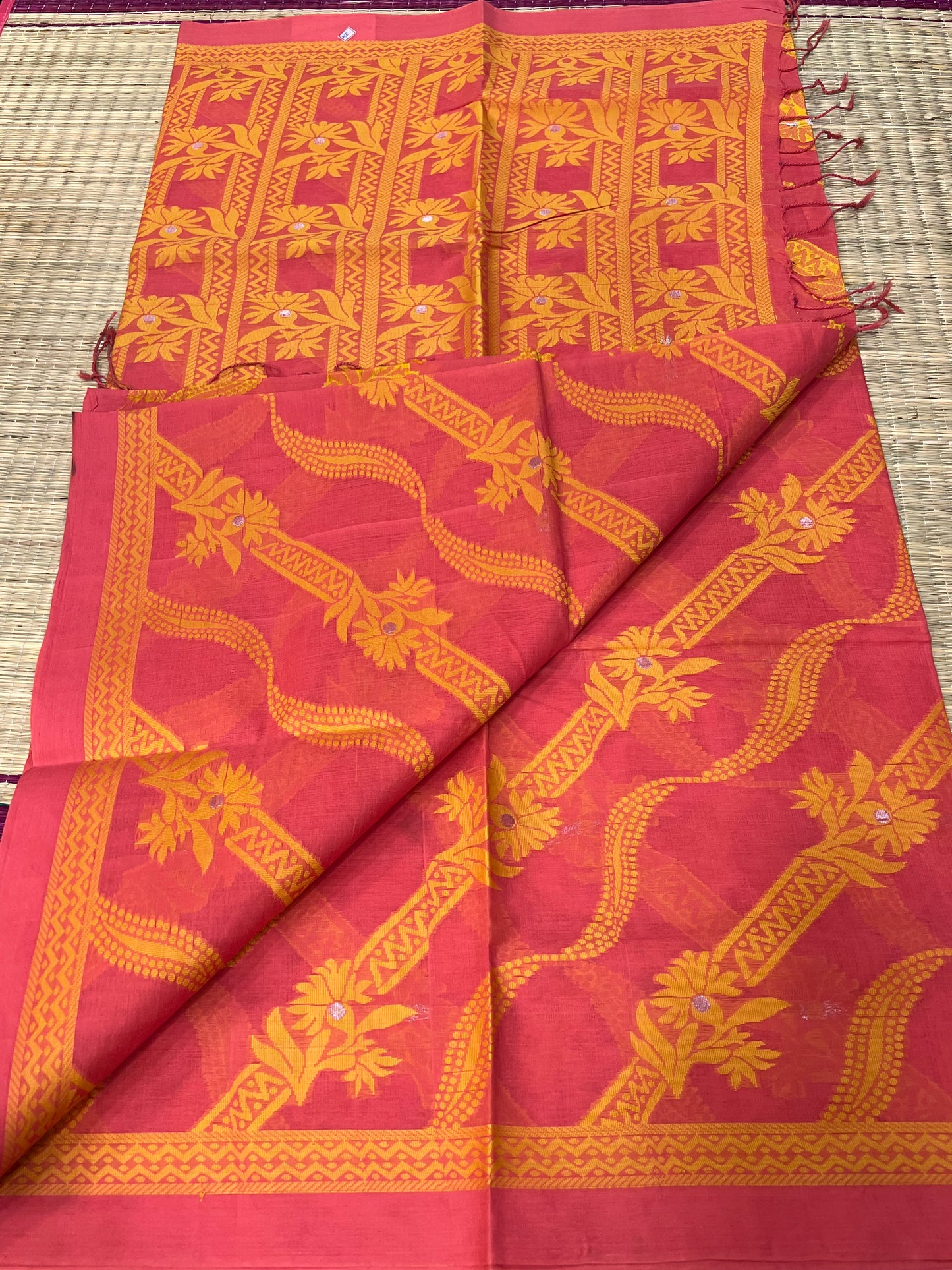 Pink jamdani saree